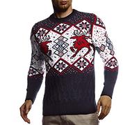 Leif Nelson LN20761 Pull en tricot pour homme, motif norvégien, col rond, pour Noël, idéal pour l’hiver, bleu, S