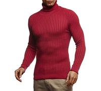 Leif Nelson LN2115 Pull en tricot, chaud, pour homme, à col roulé, pour l'hiver, bordeaux, XXL