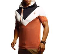 Leif Nelson LN4845 T-shirt d'été à capuche pour homme Coupe ajustée Basic Coton | T-shirt à capuche basique pour homme Vintage | T-shirt à manches courtes pour garçon, noir/marron, M