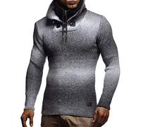 Leif Nelson LN5500 Pull en tricot à col montant pour homme Coupe slim Hiver Été Moderne Noir T-shirt à manches longues avec col blanc Pull en laine à capuche - - Large