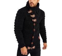 Leif Nelson LN5585 Pull en tricot élégant avec boutons pour homme, Noir-anthracite, Taille M