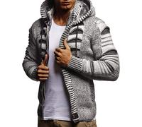 Leif Nelson LN5605 - Cardigan en tricot à capuche pour homme - Élégante veste de loisirs - Coupe ajustée, gris/noir, L