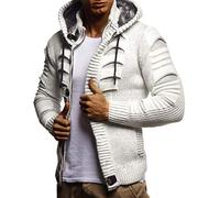 Leif Nelson LN5605 - Cardigan en tricot à capuche pour homme - Élégante veste de loisirs - Coupe ajustée, Gris écru, L