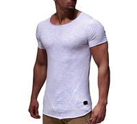Leif Nelson LN6281 T-shirt à manches courtes et col en rond pour homme Coupe ajustée Style moderne T-shirt à teneur en coton - Blanc - Medium