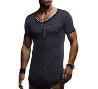 Leif Nelson LN6288 T-shirt d'été à col rond pour homme moderne - Coupe ajustée - En coton, Noir , XL