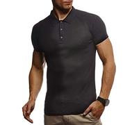 Leif Nelson LN7310 T-shirt d'été, col polo, à manches courtes, basique, pour homme/garçon, coupe ajustée, en maille fine, blanc noir, Noir , XXL