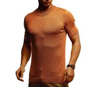 Leif Nelson LN7430 T-shirt d'été à col rond, coupe ajustée, en maille fine, basique, blanc et noir, pour homme, à manches courtes, col rond, manches courtes, marron clair, S