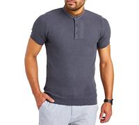 Leif Nelson LN7705 T-shirt pour homme en maille fine et col grand-père basique à manches courtes pour garçon, anthracite, L