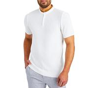 Leif Nelson LN7705 T-shirt pour homme en maille fine et col grand-père basique à manches courtes pour garçon, Ecru/blanc., M