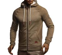 Leif Nelson LN8124 Sweat à capuche pour homme Coupe ajustée Coton Cardigan moderne à manches longues Veste à capuche pour homme Noir Loisirs Veste à capuche pour l'hiver l'été Kaki mélangé XL, kaki, L