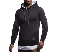 Leif Nelson LN8125 Sweatshirt à capuche pour homme Slim Fit Avec du coton Style moderne Blanc/noir Pull à manches longues avec capuche 2en1 Petit