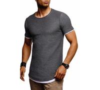 Leif Nelson LN8223 T-shirt d'été à col rond pour homme moderne Coupe slim En coton, anthracite, M