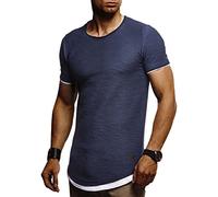 Leif Nelson LN8223 T-shirt d'été à col rond pour homme moderne Coupe slim En coton, bleu foncé, M