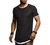 Leif Nelson LN8223 T-shirt d'été à col rond pour homme moderne Coupe slim En coton, Noir , XL