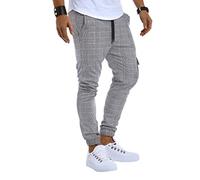 Leif Nelson LN8291 Pantalon de jogging chino avec poche cargo pour homme Coupe ajustée Motif à carreaux - Gris - Small