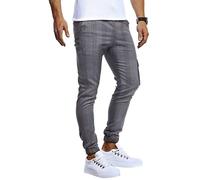 Leif Nelson LN8291 Pantalon de jogging chino avec poche cargo pour homme Coupe ajustée Motif à carreaux - Gris - Small