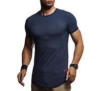 Leif Nelson LN8331 T-shirt d'été long à col rond pour homme, coupe ajustée en maille fine basique à manches courtes, blanc et noir, bleu foncé, S