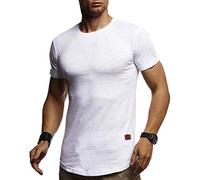Leif Nelson LN8331 T-shirt d'été long à col rond pour homme, coupe ajustée en maille fine basique à manches courtes, blanc et noir, Blanc., L