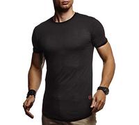 Leif Nelson LN8331 T-shirt d'été long à col rond pour homme, coupe ajustée en maille fine basique à manches courtes, blanc et noir, Noir , S