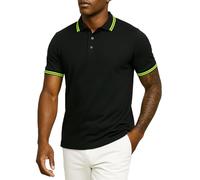 Leif Nelson Polo pour homme, coupe ajustée, 100 % coton, à manches courtes, classique, avec col polo, pour les loisirs et le travail, Noir/vert, M