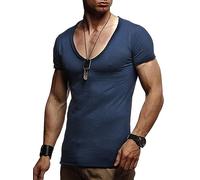 Leif Nelson pour des Hommes Oversize T-Shirt inférieur Col en V Shirt Basic LN6280; Taille L, foncé
