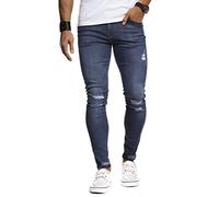 Leif Nelson pour des Hommes Pantalon en Jean Slim fit en Denim Stretch déchiré LN9145 Bleu foncé W33L30
