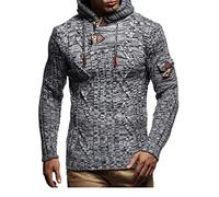 Leif Nelson pour des Hommes Pullover Hoodie Pull à Capuche Pull en Tricot LN5400 Taille L Gris Noir