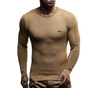 LEIF NELSON pour des Hommes Pullover Pull en Tricot Hoodie Basic col Rond Crew Neck Sweatshirt Longsleeve Manche Longue Sweater Feinstrick LN1545,Beige Foncé,XL