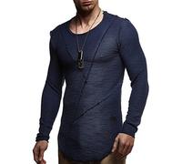 Leif Nelson Pull à Manches Longues et col Rond pour Homme LN-6323, Bleu, L