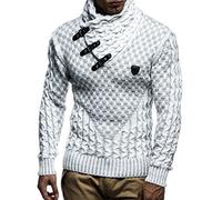 Leif Nelson Pull en maille pour hommes | Haut à manches longues coupe cintrée | Pull basique avec col châle et cuir synthétique, Taille S