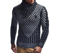 Leif Nelson Pull en maille pour hommes | Haut à manches longues coupe cintrée | Pull basique avec col châle et cuir synthétique, Taille 5XL