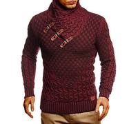 Leif Nelson Pull en maille pour hommes, haut à manches longues coupe cintrée, pull basique avec col châle et cuir synthétique, Taille 4XL