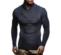 Leif Nelson Pull en Tricot à col châle pour Homme Coupe ajustée pour l'hiver Été Moderne Pull à Manches Longues avec col LN1535 Bleu Taille XXL