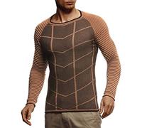 Leif Nelson Pull en tricot à col rond pour homme - Pull fin en tricot pour l'hiver et l'été - Pull cool à col rond pour homme, Camel/noir, M