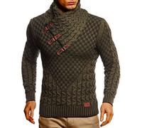 Leif Nelson Pull en tricot pour homme, avec col châle, pour hiver, coupe droite, convient aux looks décontractés et professionnels, disponible en plusieurs tailles et couleurs, Kaki/noir, XXXL