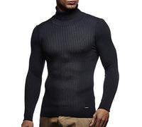 Leif Nelson Pull Homme avec col roulé Chemise à Manches Longues Pull en Maille Fine LN1670 Bleu Taille L