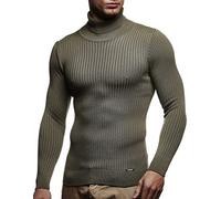 Leif Nelson Pull Homme avec col roulé Chemise à Manches Longues Pull en Maille Fine LN1670 Kaki Taille S