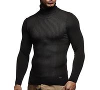Leif Nelson Pull Homme avec col roulé Chemise à Manches Longues Pull en Maille Fine LN1670 Noir Taille M