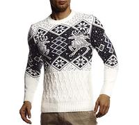 Leif Nelson Pull norvégien en tricot pour homme avec col rond - Pull d'hiver pour homme - Pour Noël et hiver - Motif norvégien - Coupe slim - Col rond - LN20761, ecru, M