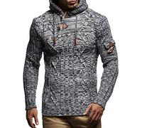 Leif Nelson Pull slim pour homme avec capuche - Pull tricoté pour homme, Noir/gris, Taille 3XL