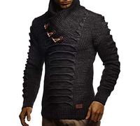 Leif Nelson Pull tricoté à col châle - Pour homme - Coupe ajustée - Hiver - Noir - Manches longues - LN-5575