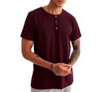 Leif Nelson - T-shirt d'été pour homme à col rond - Coupe régulière - 100% coton - T-shirt décontracté et basique pour homme à manches courtes, rouge bordeaux, L