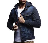 Leif Nelson Veste à manches longues et à capuche En jean et en sweat Pour homme Coupe près du corps Style décontracté pour les loisirs - Bleu - XX-Large