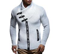 Leif Nelson Veste Homme Cardigan avec col châle zippé Veste d'hiver Veste décontractée LN5465 Ecru Gris L