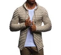 Leif Nelson Veste Homme en Tricot avec Capuche Veste Sweat Hiver à Manches Longues LN20724 Beige Taille XL