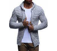 Leif Nelson Veste Homme en Tricot avec Capuche Veste Sweat Hiver à Manches Longues LN20724 Gris Taille 3XL