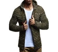 Leif Nelson Veste Homme en Tricot avec Capuche Veste Sweat Hiver à Manches Longues LN20724 Kaki Taille XL