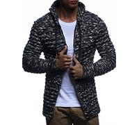 Leif Nelson Veste Homme en Tricot avec Capuche Veste Sweat Hiver à Manches Longues LN20724 Noir Taille S