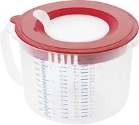 Leifheit Gobelet mesureur 3-en-1, Bol mixeur plastique avec protection anti éclaboussures, bec verseur et tamis, Broc mesureur avec couvercle