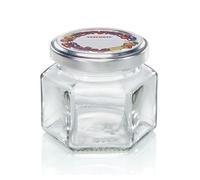 Leifheit Bocal en Verre Hexagonal 106 ml - Hermétique Avec Étiquette, Transparent, à Confitures Avec Couvercle à Visser - Pot de Rangement Décoratif